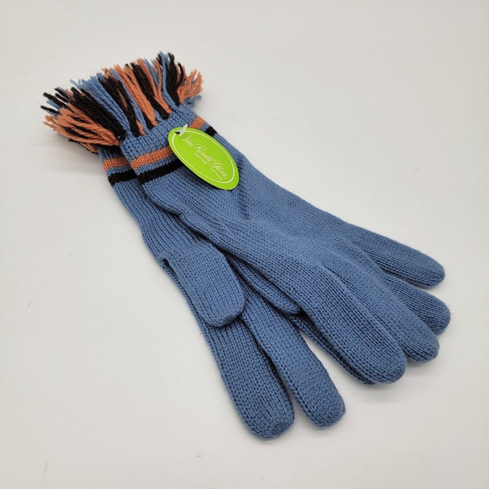 NWT VINTAGE VAN RAALTE Blue Knit With Fringe One Size Gloves NOS